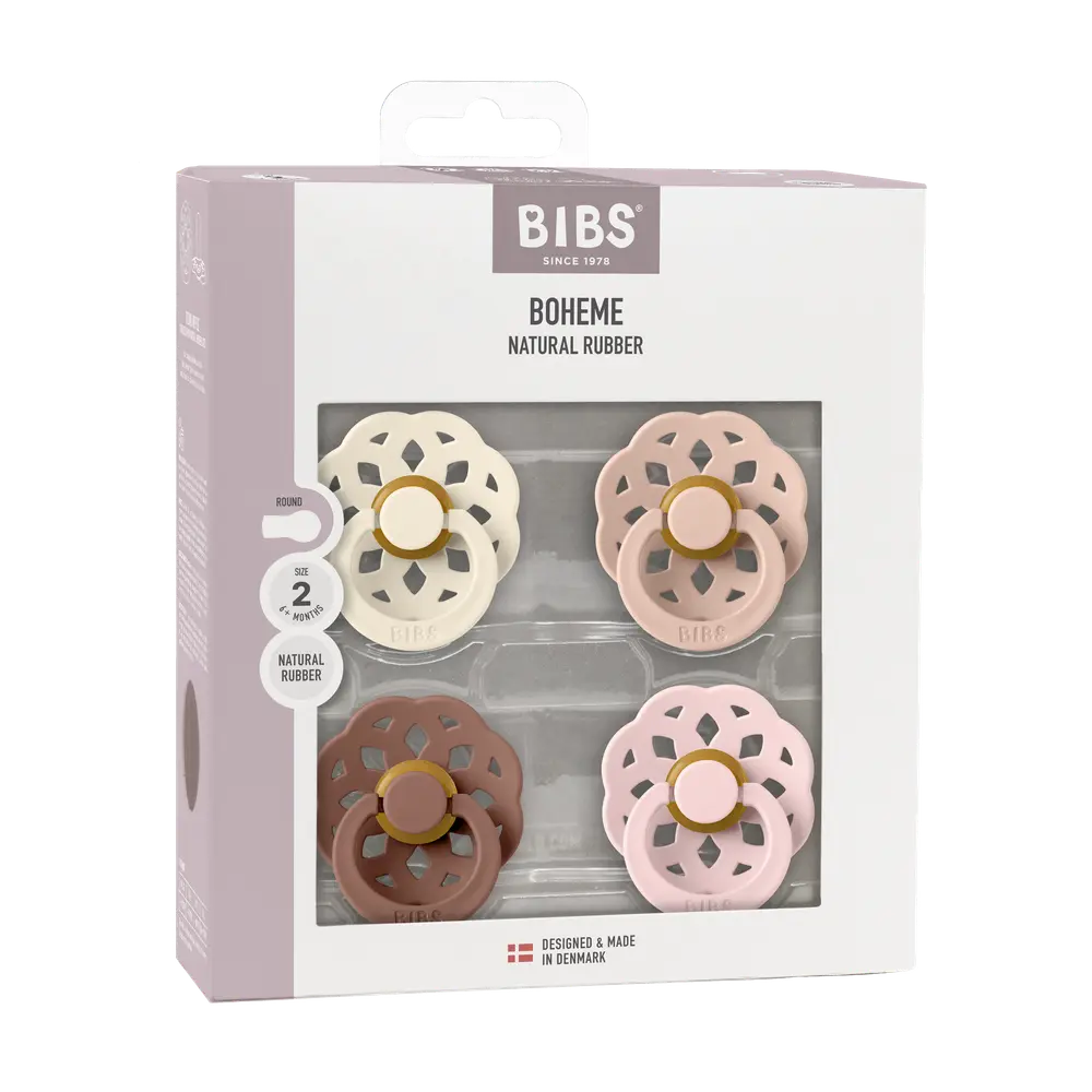 BIBS Pacifier Boheme 4 Pack Latex Size 2 Ivory Blush Woodchuck Blossom