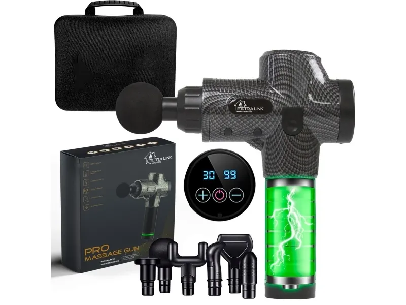 Extralink Pro MSG-01-PRO massagepistol 3800 RPM, 6 utbytbara huvuden, svart