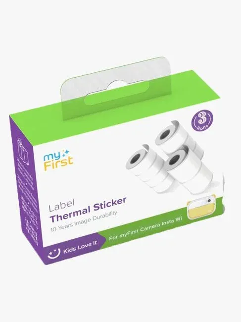 myFirst Camera Insta Wi Thermal Sticker White with Strips (etikett) - termiska klistermärken, vita etiketter för Insta Wi (3 vita rullar x 3m)