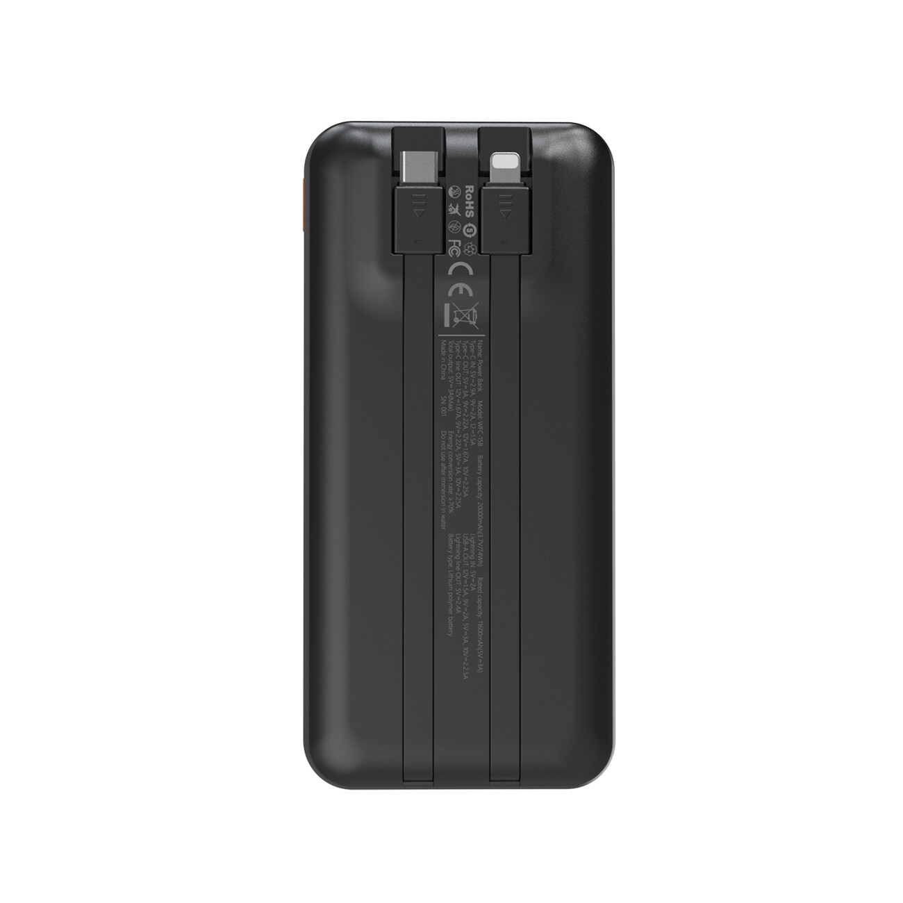Wozinsky WFC-15B 20 000 mAh 22,5 W PD20W powerbank med inbyggda Lightning- och USB-C-kablar – svart, bild 4