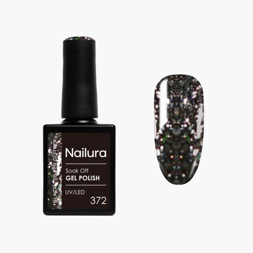 Nailura - Gel Polish 372 - Black Silver Glitter - 10 ml