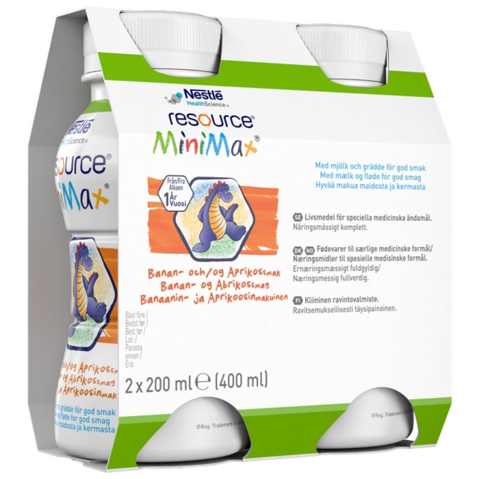 Resource MiniMax, drickfärdigt kosttillägg, banan/aprikos, 2 x 200 milliliter