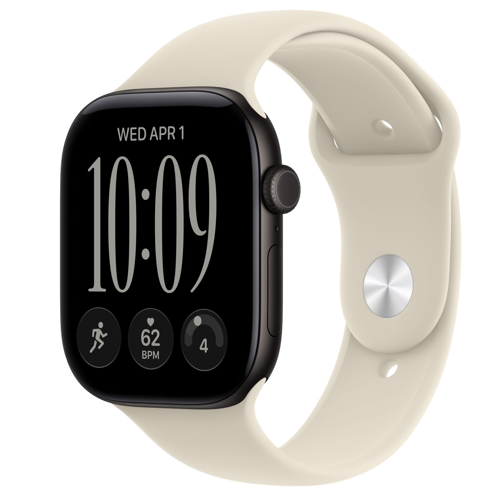 Apple Watch Series 12 (GPS) • Aluminiumboett svart, 46 mm • Sportband sand