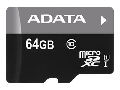ADATA Premier - Flash-minneskort (microSDXC till SD-adapter inkluderad) - 64 GB - UHS Class 1 / Class10 - mikroSDXC UHS-I - för detaljhandelskunder