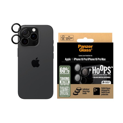 PanzerGlass iPhone 16 Pro/16 Pro Max Hoops kameralinsskydd, svart