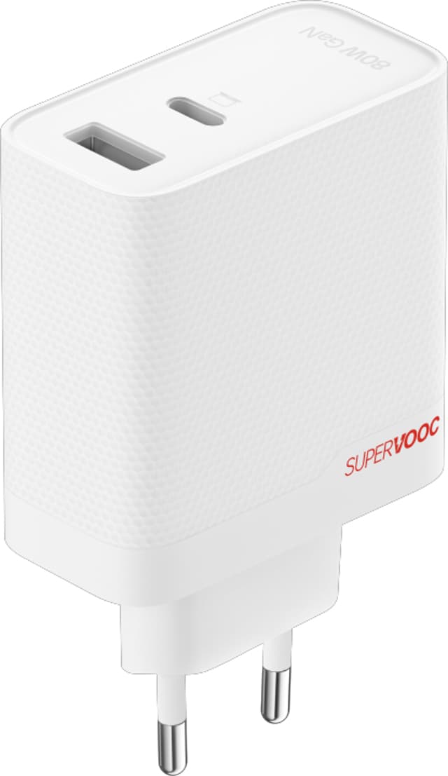 OnePlus SUPERVOOC GaN väggladdare USB-C/USB-A 80W + USB-C-kabel - Vit/Röd