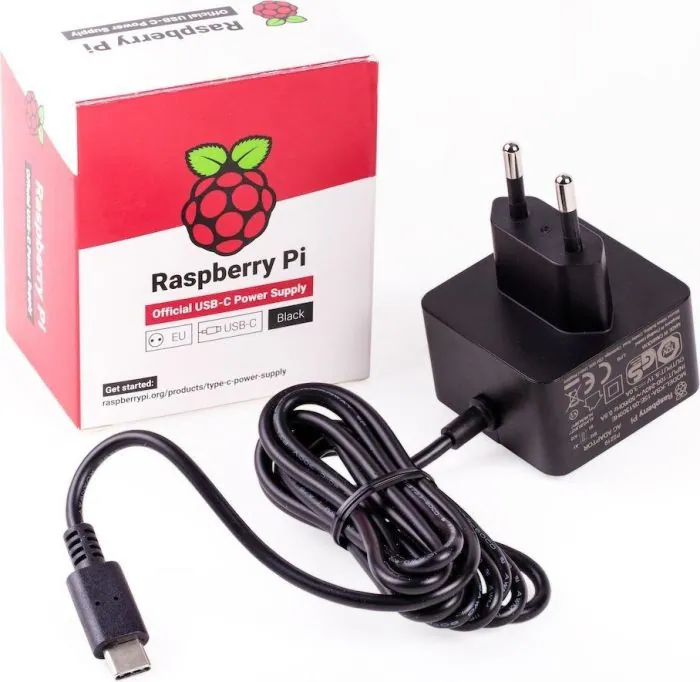 Raspberry Pi 4 USB-C strömförsörjning, svart