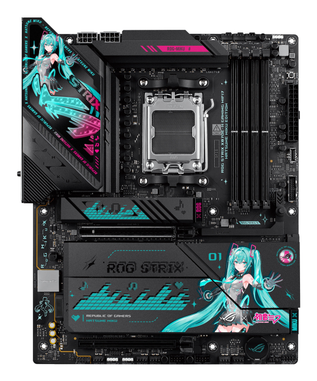 Asus ROG STRIX X870E-H GAMING MIKU WIFI7 Hatsune Miku Edition, AMD AM5, ATX, 4xDDR5, 3xPCI Express, 4xM.2 + SATA3 RAID, HDMI/2xUSB4, USB-C, 5Gbe LAN, WiFi 7, Bluetooth 5.4, Aura Sync RGB, bild 4