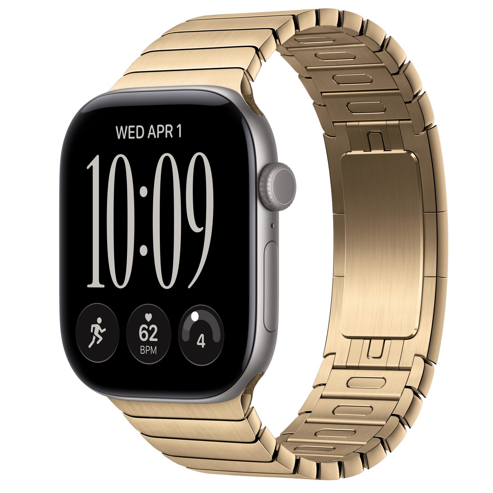Apple Watch Series 12 (GPS) • Aluminiumboett rymdgrå, 46 mm • Länkarmband skinande guld