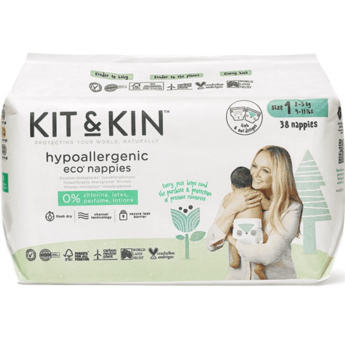 Kit & Kin Eco Nappies Size 1 (2-5kg) 38 st