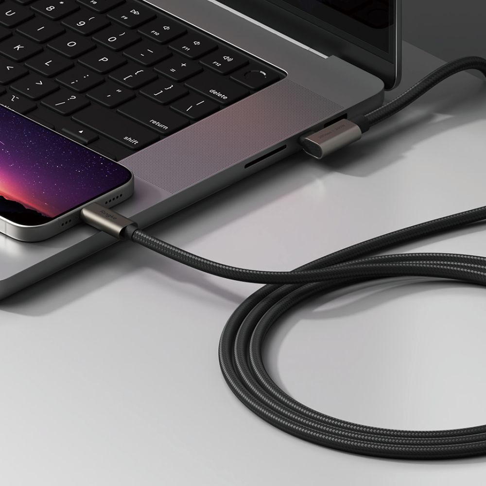 Ringke 3.2 gen. 2x2 USB-C, PD 3.1 240W 2m vinklad kabel - svart, bild 4