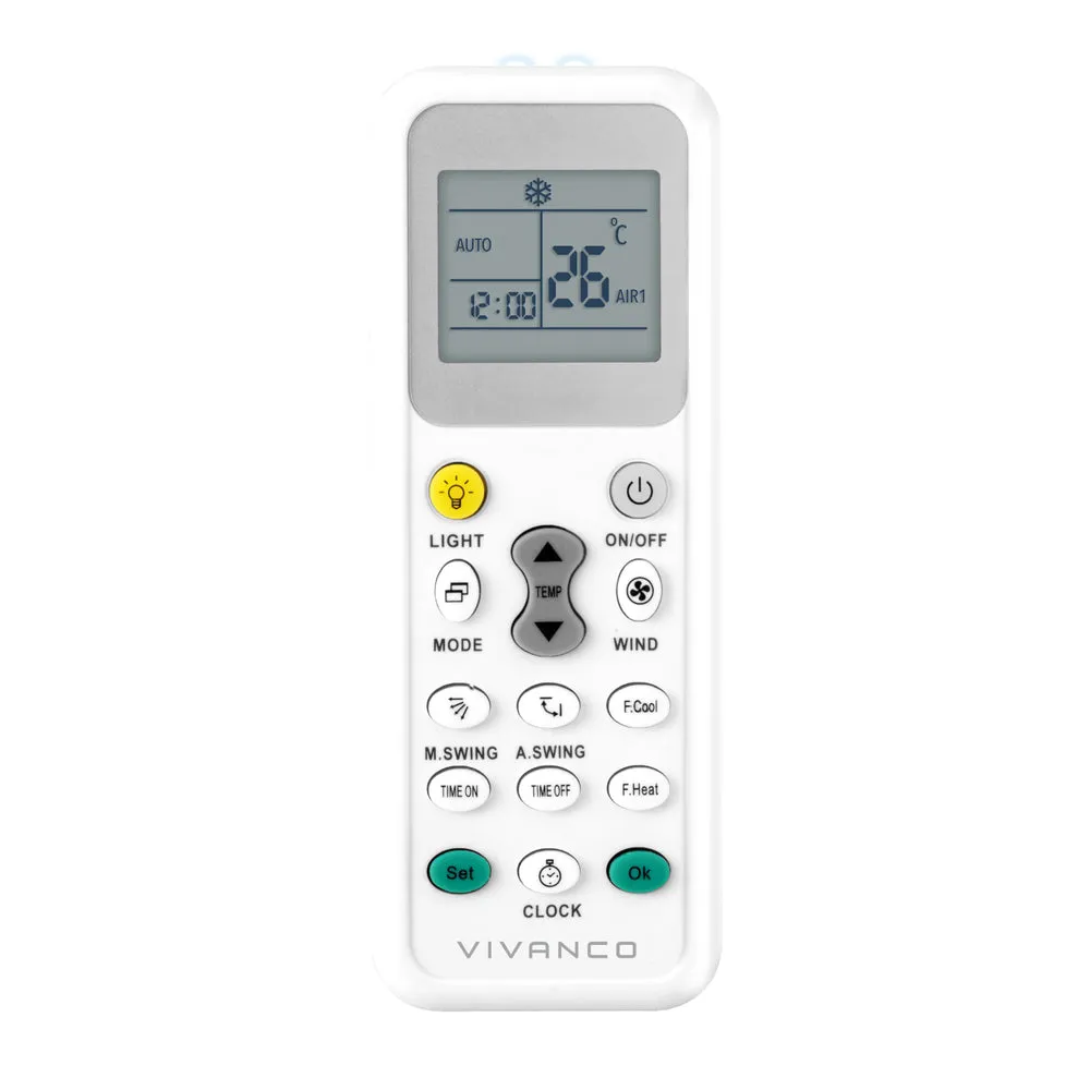 Vivanco VNREMOTEAIR, Luftkonditionering, IR trådlös, Tryckknappar, Inbyggd display, Vit