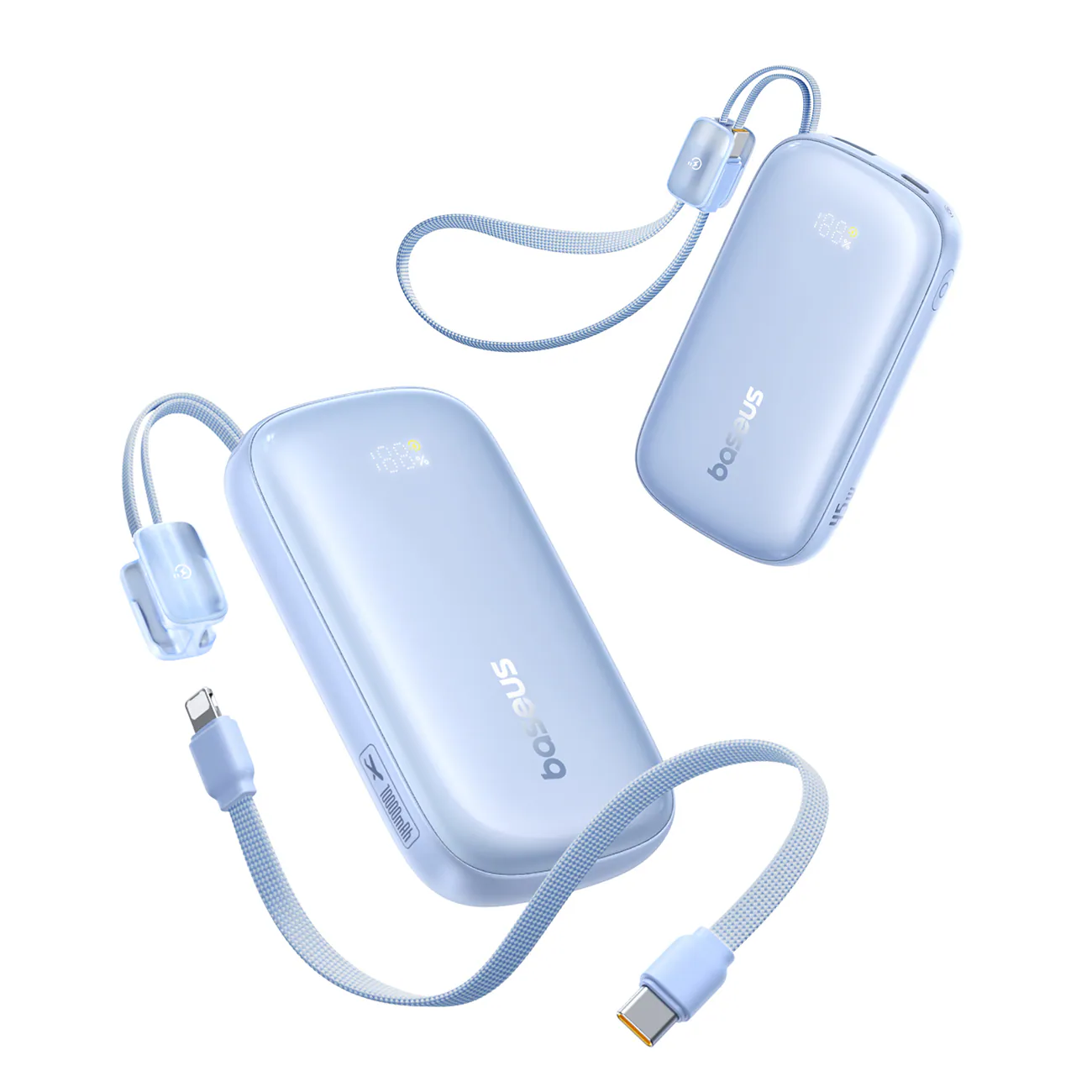 Baseus EnerFill FC21 Qpow 3 Ultra 10 000 mAh 45 W powerbank med avtagbar USB-C–Lightning-kabel – blå, bild 2