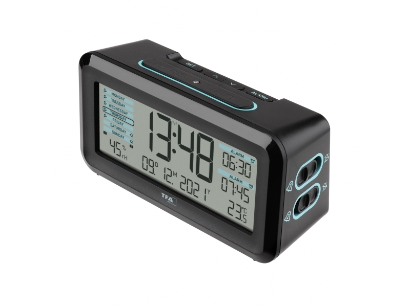 TFA-Dostmann Boxx2, Digital väckarklocka, Rektangel, Svart, Plast, 12/24h, 0 - 50 ° C