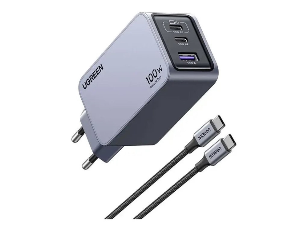 UGREEN Nexode Pro 100W 3-Ports GaN-laddare inklusive 100W USB-C kabel 1.5m