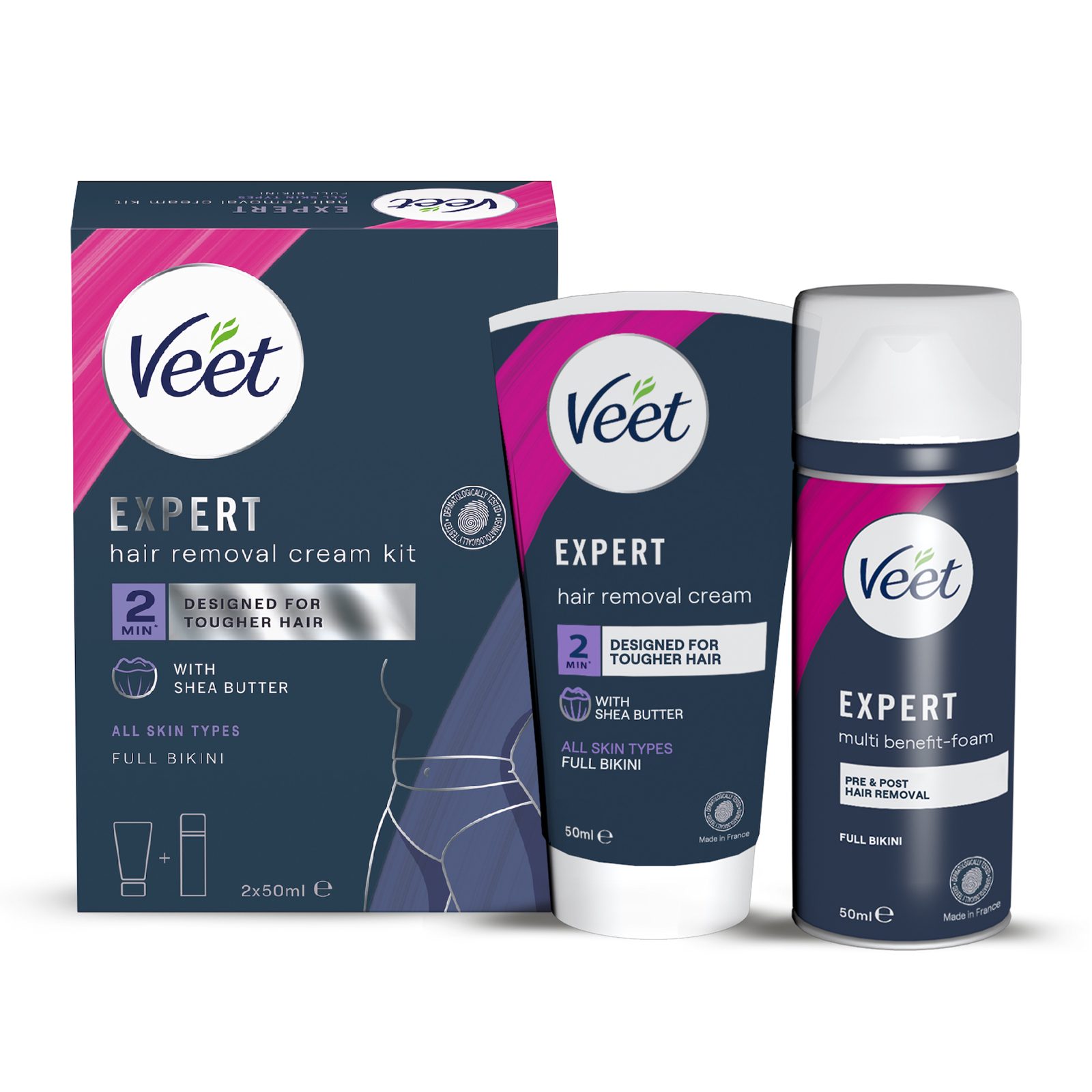 Veet Expert Hair Removal Cream Kit All Skin Types Full Bikini 100 ml