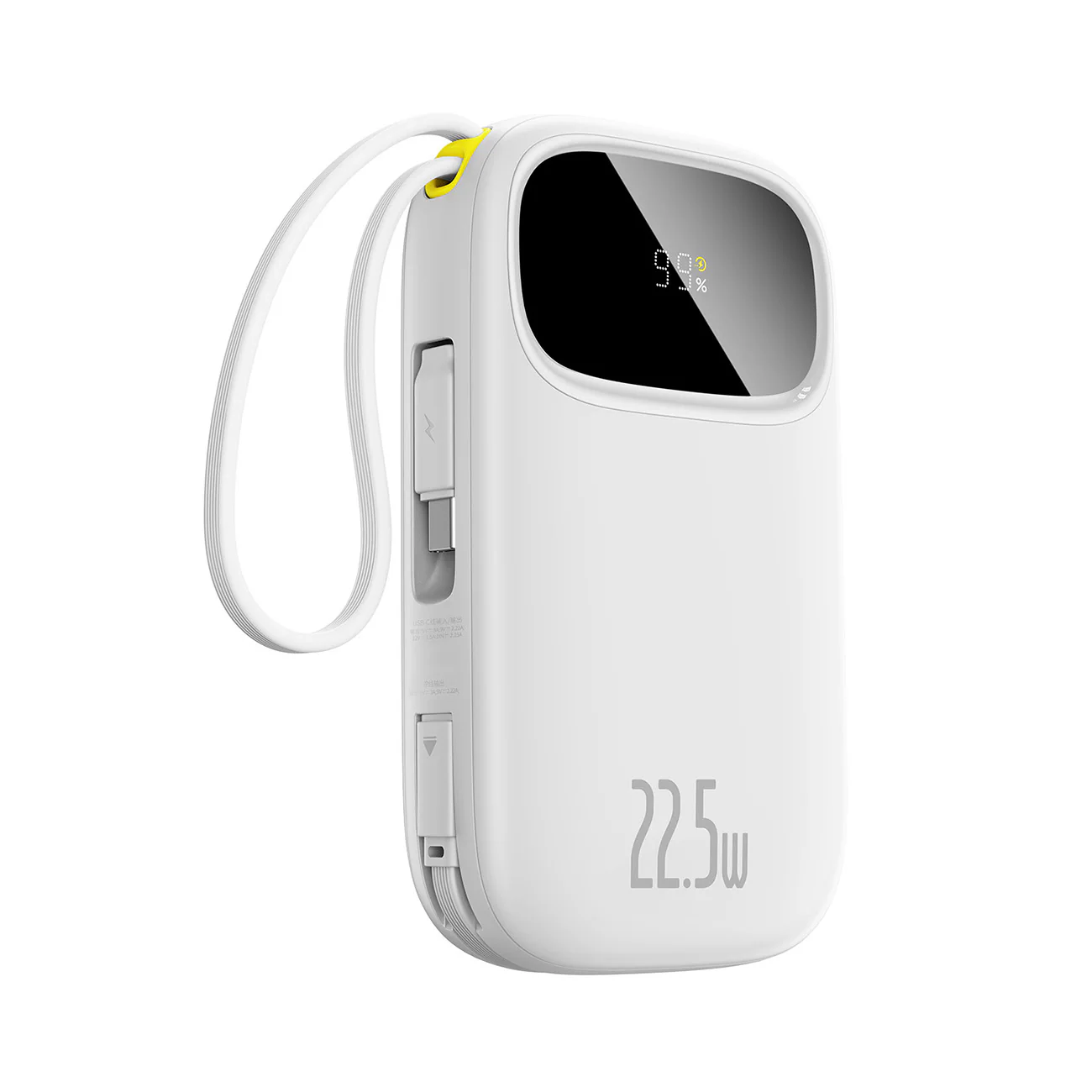 Baseus EnerFill FC31 20000mAh 22.5W Powerbank, digital display, 2 kablar (USB-C + Lightning) - Vit