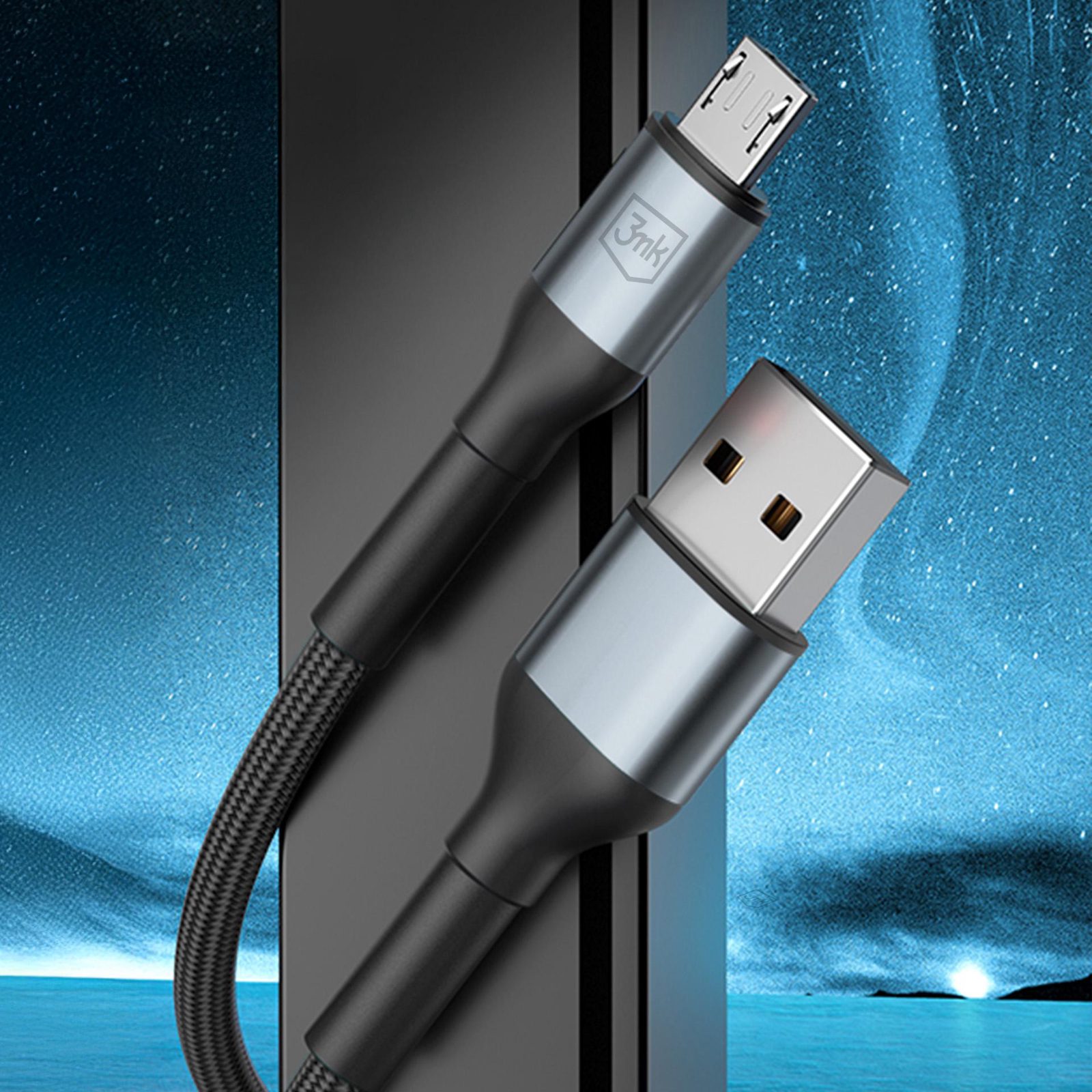 3mk Hyper Cable N-SERIES USB-A / MicroUSB 3 m QC 3.0 5 V/2 A 10 W – svart, bild 3