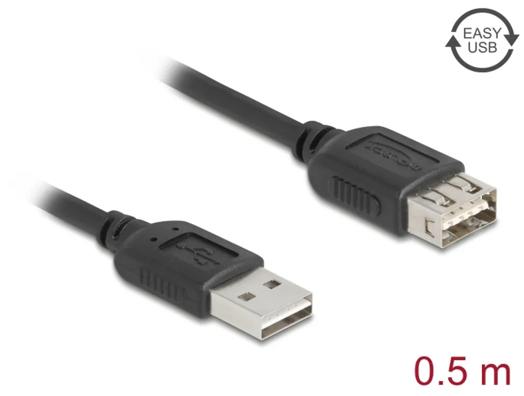 Delock USB 2.0 förlängningskabel EASY USB USB-A hane till USB-A hona, 0,5m