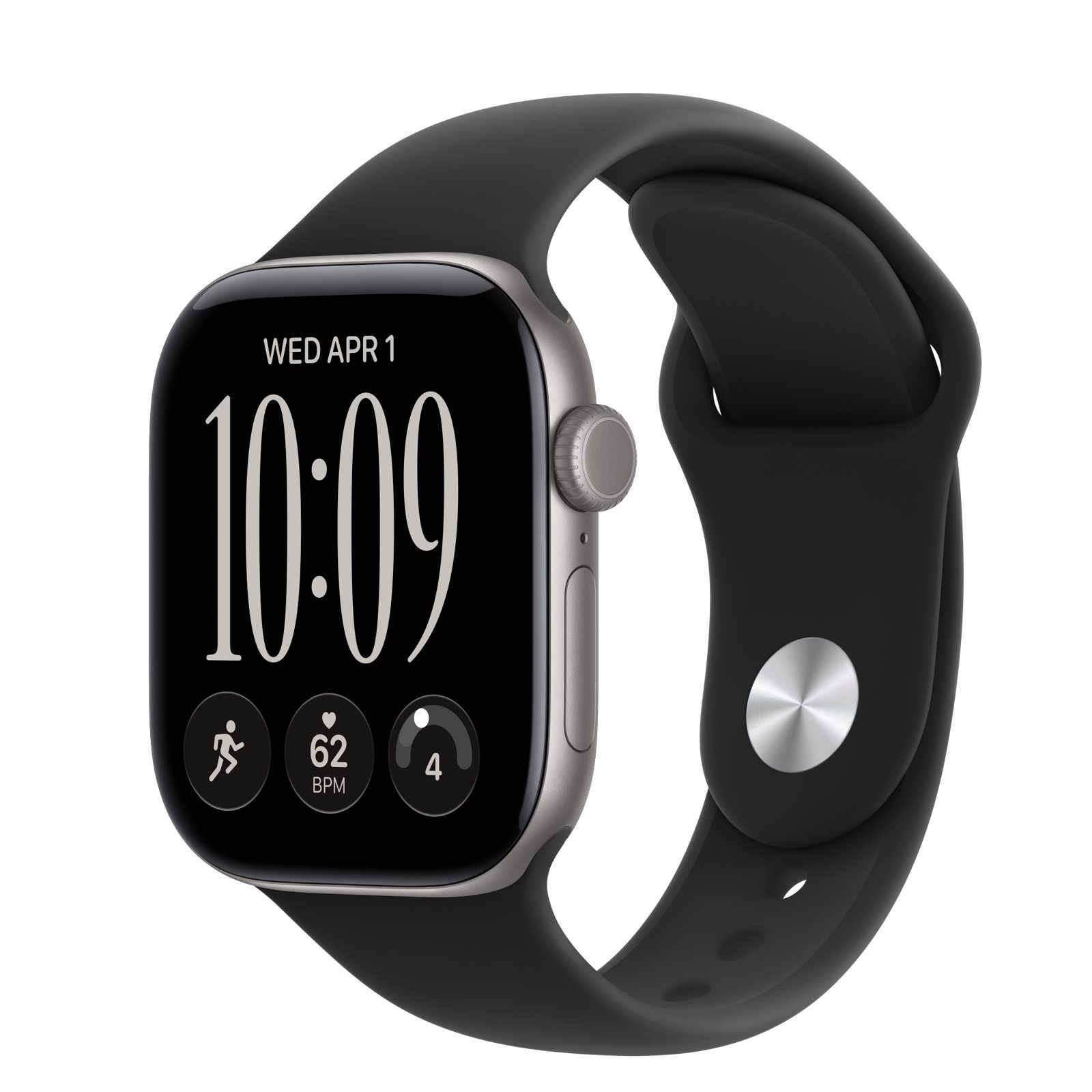 Apple Watch Series 12 (GPS + Cellular) • Aluminiumboett rymdgrå, 42 mm • Sportband svart