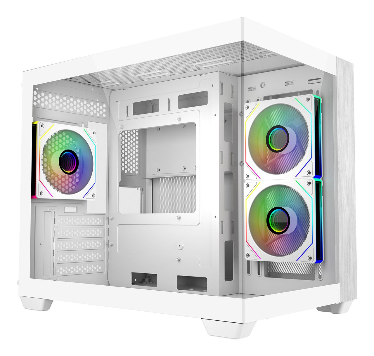 Cooler Master Elite 481 White, TG, 3x120mm ARGB-fläktar, MicroATX - Vit/Trä, bild 3