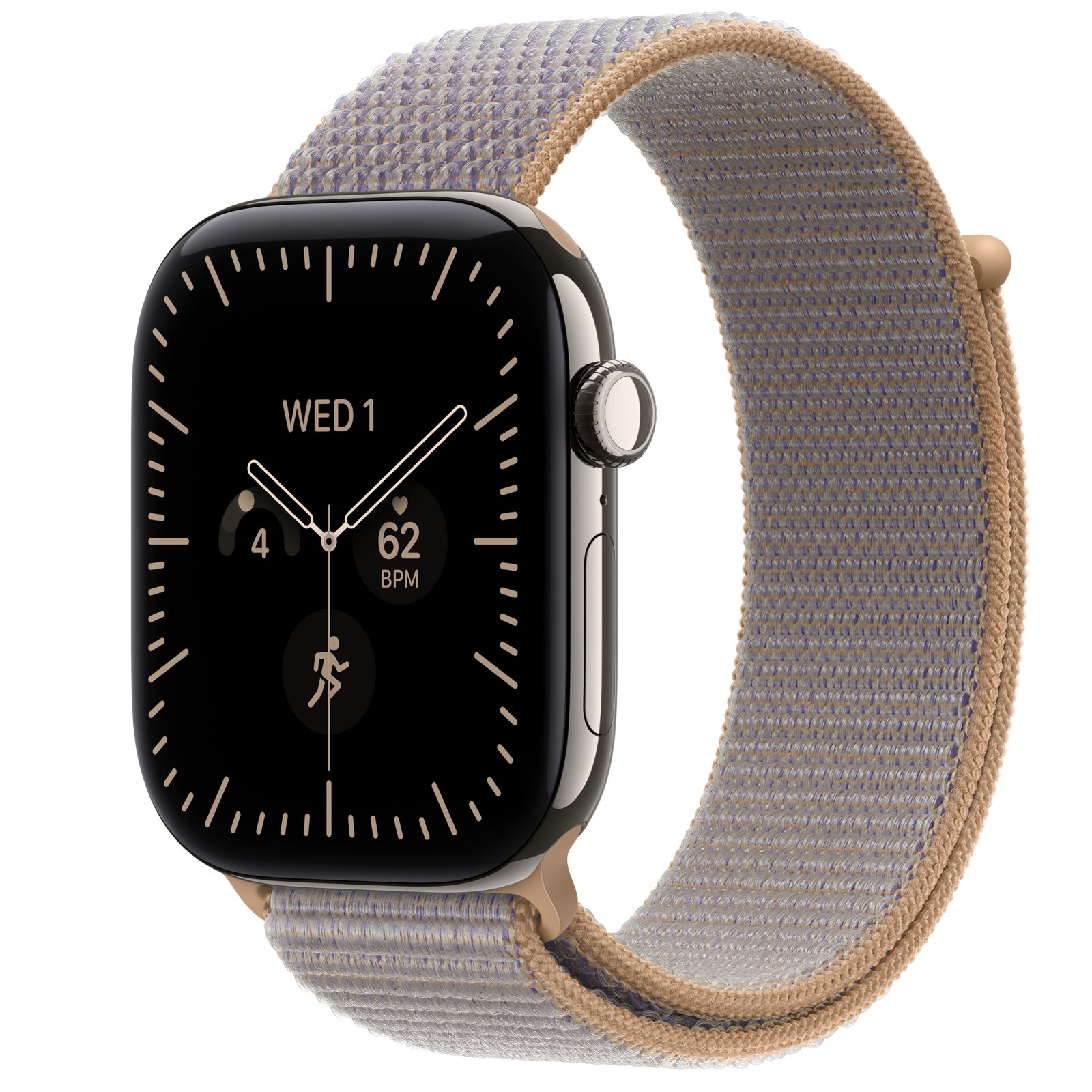 Apple Watch Series 12 (GPS + Cellular) • Titanboett naturlig, 46 mm • Sportloop chambrayblå