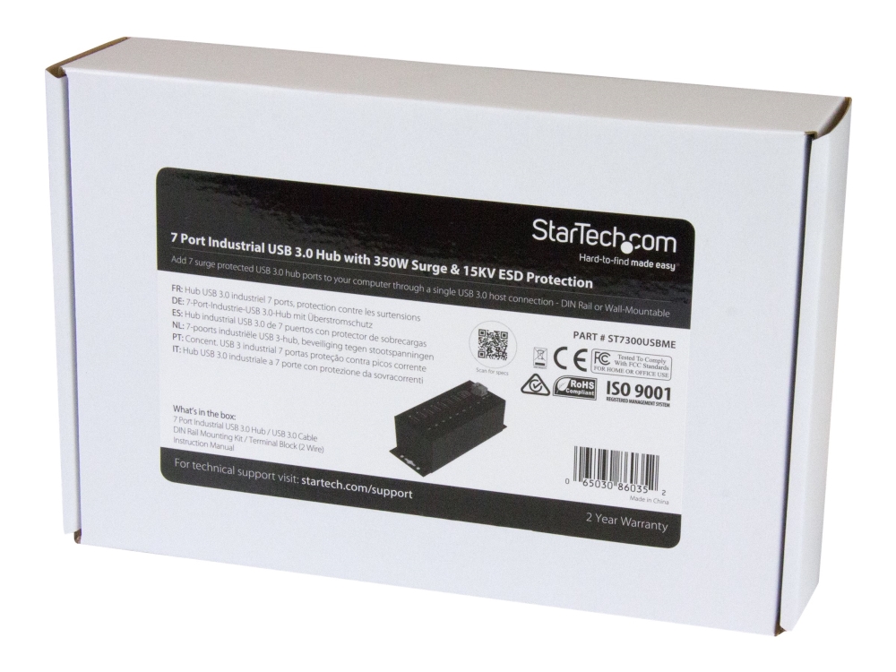 StarTech.com USB 3.0-hubb med 7 portar - Industriell USB-A-hubb i metall med ESD-skydd och 350 W överspänningsskydd - Monterbar på DIN-skena, vägg eller skrivbord - TAA-kompatibel USB-expansionshubb - Hubb - 7 x SuperSpeed USB 3.0 - DIN-skenmonterbar, väggmonterbar - likström - för P/N: ITB20D3250, USB312SAT3CB, USB315CB2M, USBLT1MWS, USBLT2MBR, USBLTM1MBK, USBLTM1MWH