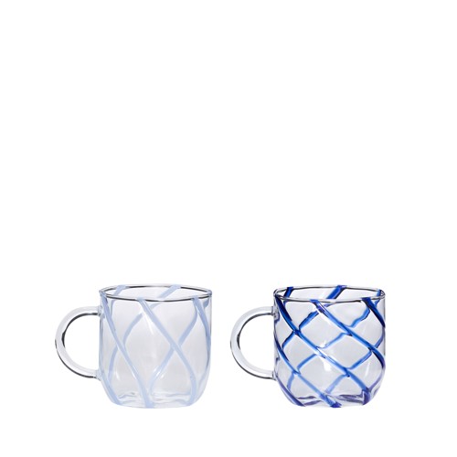 Hübsch - Kiosk Glass Mugs Swirl - Blue - 9x13xh10cm
