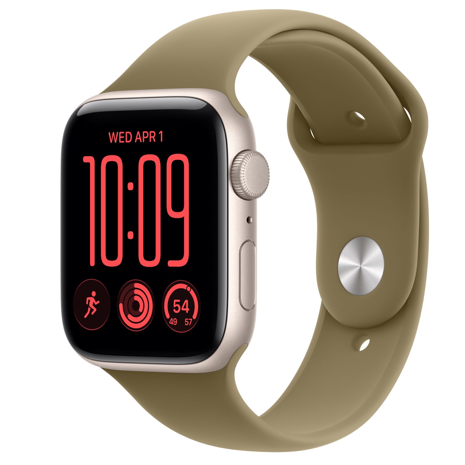 Apple Watch SE 3 (GPS) • Aluminiumboett stjärnglans, 44 mm • Sportband oliv