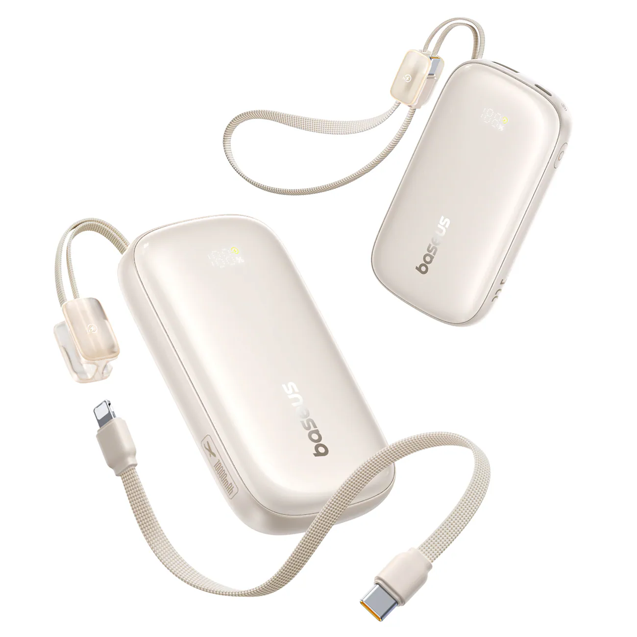 Baseus EnerFill FC21 Qpow 3 Ultra 10000mAh 22,5W powerbank med integrerad kabelrem – beige, bild 2