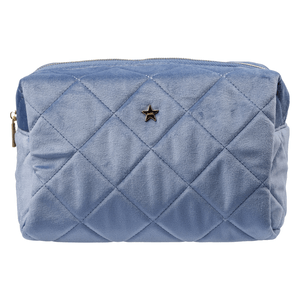 DARK Velvet Square Quilted Make-Up Pouch Large Country Blue