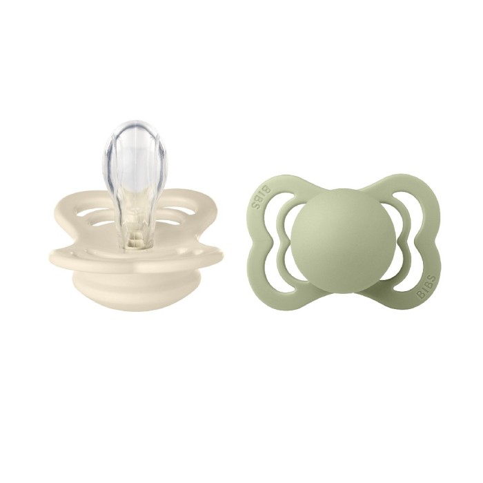 BIBS Pacifier Supreme Silicone Ivory/Sage Size 1 2pcs