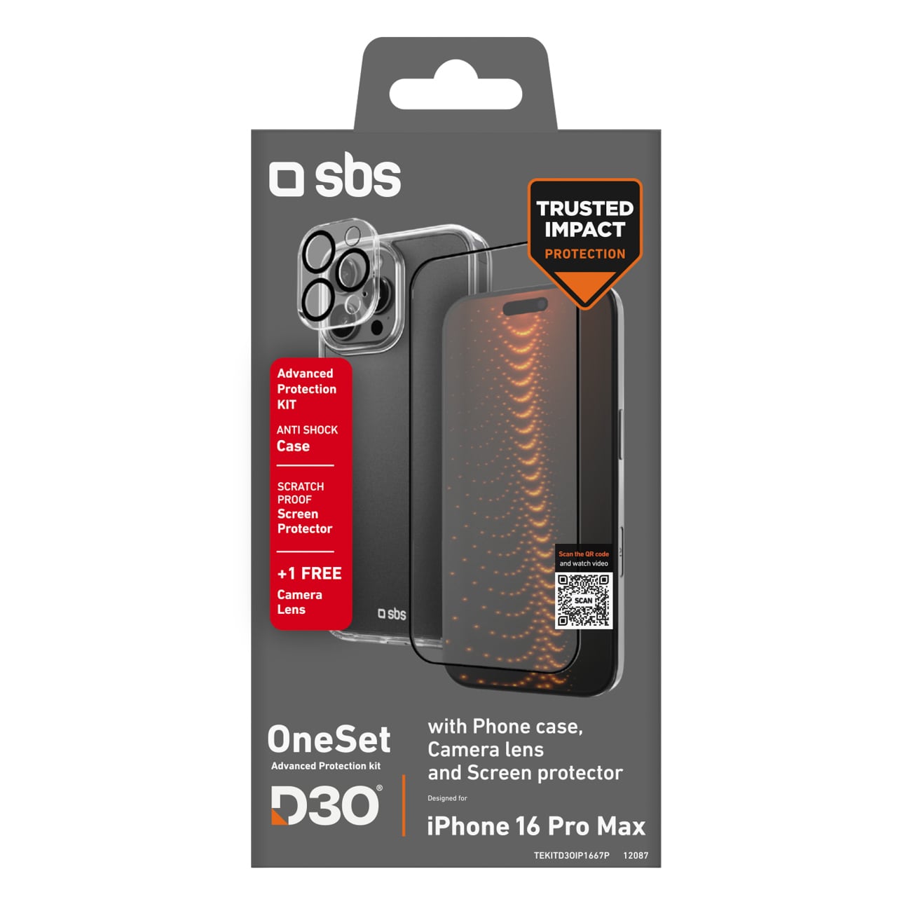 SBS-set med D3O-teknik för iPhone 16 Pro Max - fodral + glasskärm och kameraskydd - transparent, bild 2