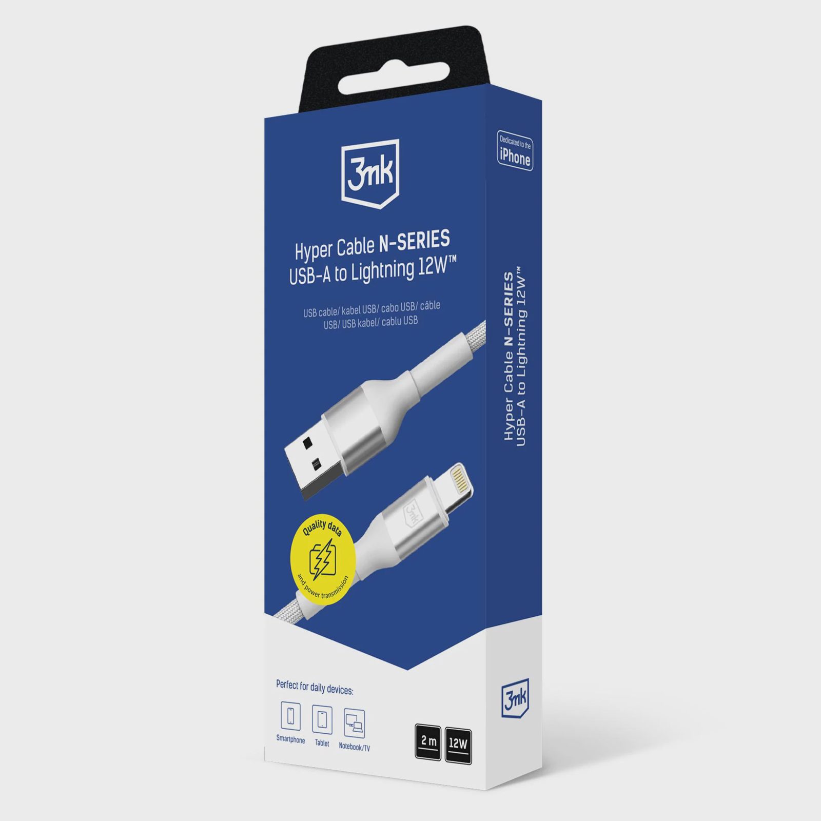 3mk 3mk Kabel 3mk Hyper Cable N-SERIES USB-A / Lightning 2m 5V/2,4A 12W / vit, bild 2