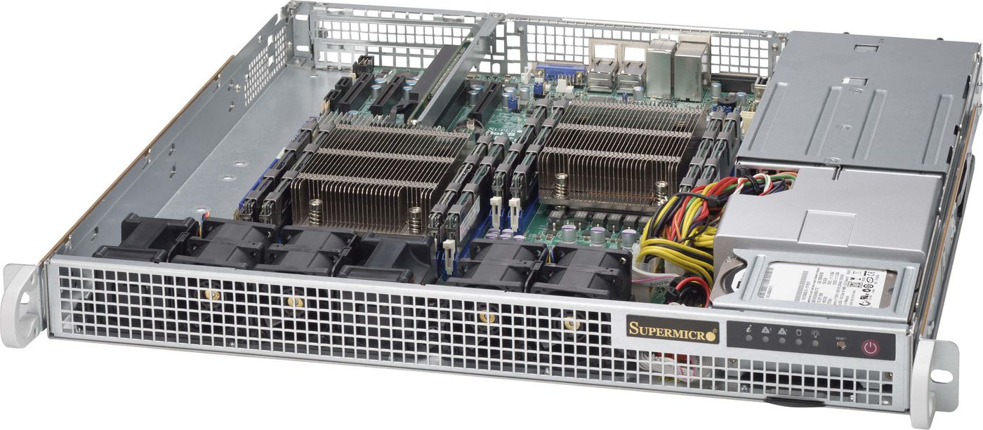 Supermicro SC514-R407C, 19" rack 1U, ATX, 2x2.5" SAS/SATA. 400W redundant nätagg, bild 2