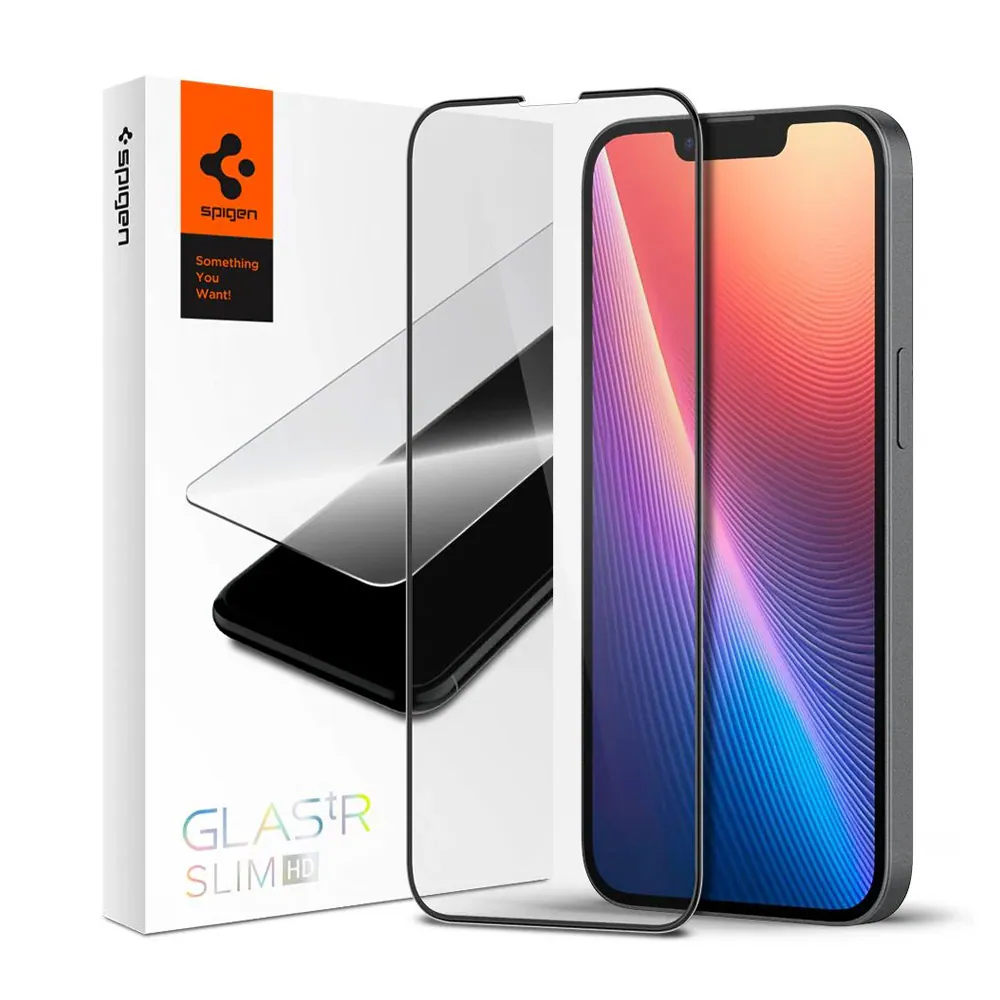 Spigen GlastR Slim skärmskydd för iPhone 17e / 16e / 14 / 13 Pro / härdat glas 9H / full cover