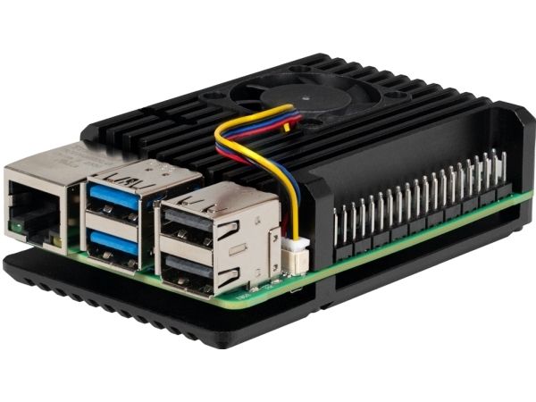 Joy-iT RB-ALUCASEP5-07FAN, Ask, Raspberry Pi 5, Raspberry Pi, Svart, Gjuten aluminium, 87 mm