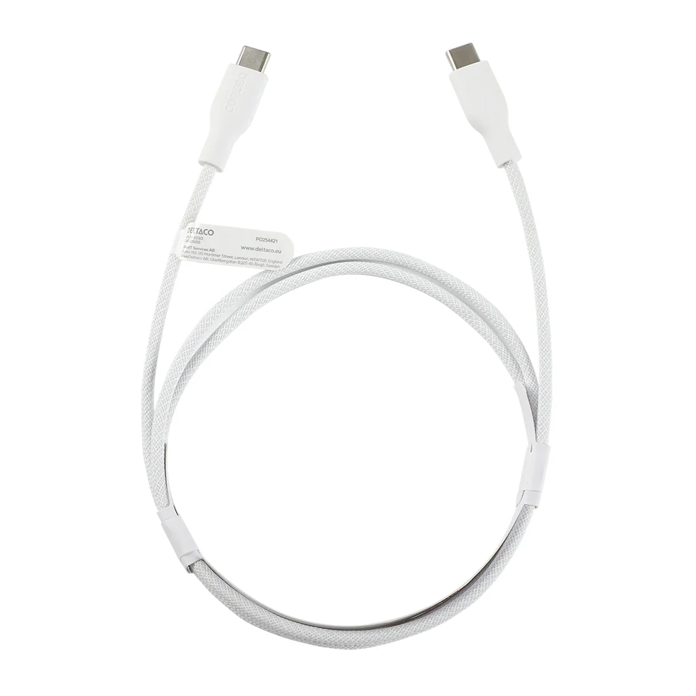 Deltaco 60W USB-C till USB-C Laddningskabel - Vit - 1 m