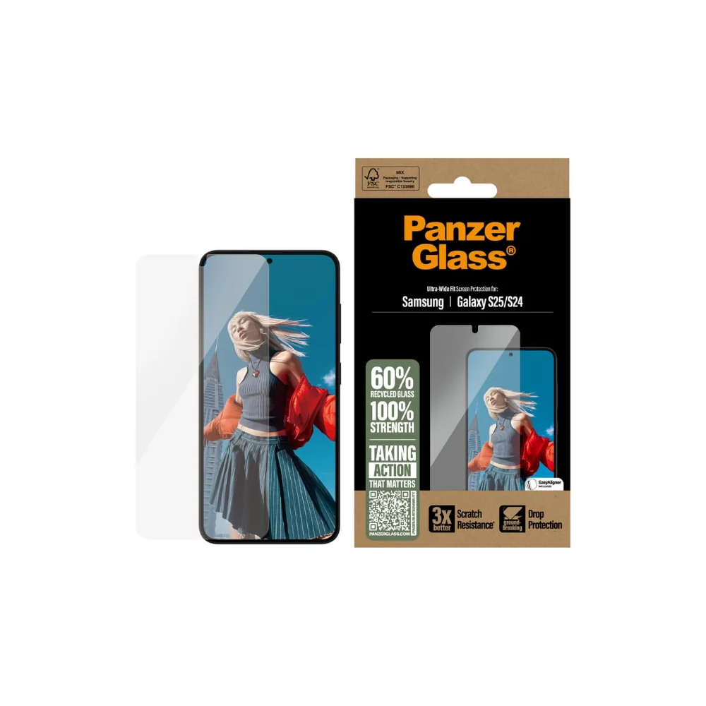 PanzerGlass Samsung Galaxy S25/S24 skärmskydd Ultra-Wide Fit med applikator