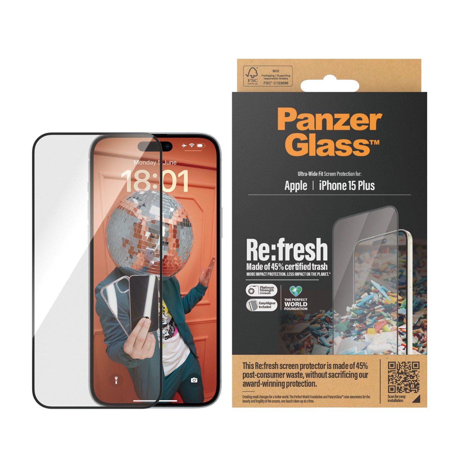 PanzerGlass™ | Ultra-Wide Fit - Skärmskydd för mobiltelefon - Re:fresh | Apple iPhone 15 Plus