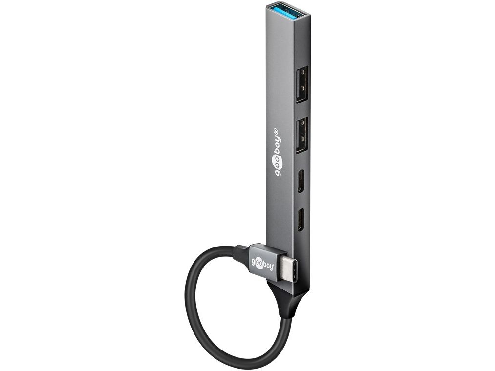 Goobay Slim USB-C Hub till 2x USB-C/3x USB-A, 5 Gbit/s, 0,1 m - Grå