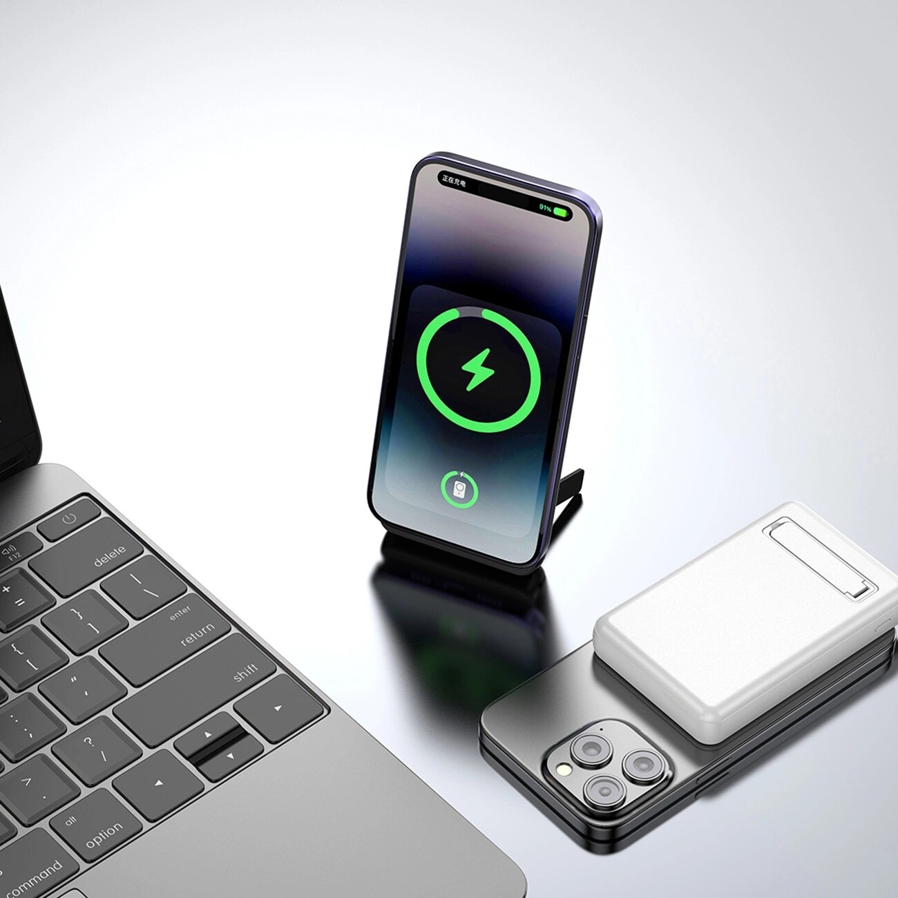 Dudao K14S+ 10 000 mAh 22,5 W magnetisk powerbank USB-A/USB-C, MagSafe, stativ – vit, bild 2