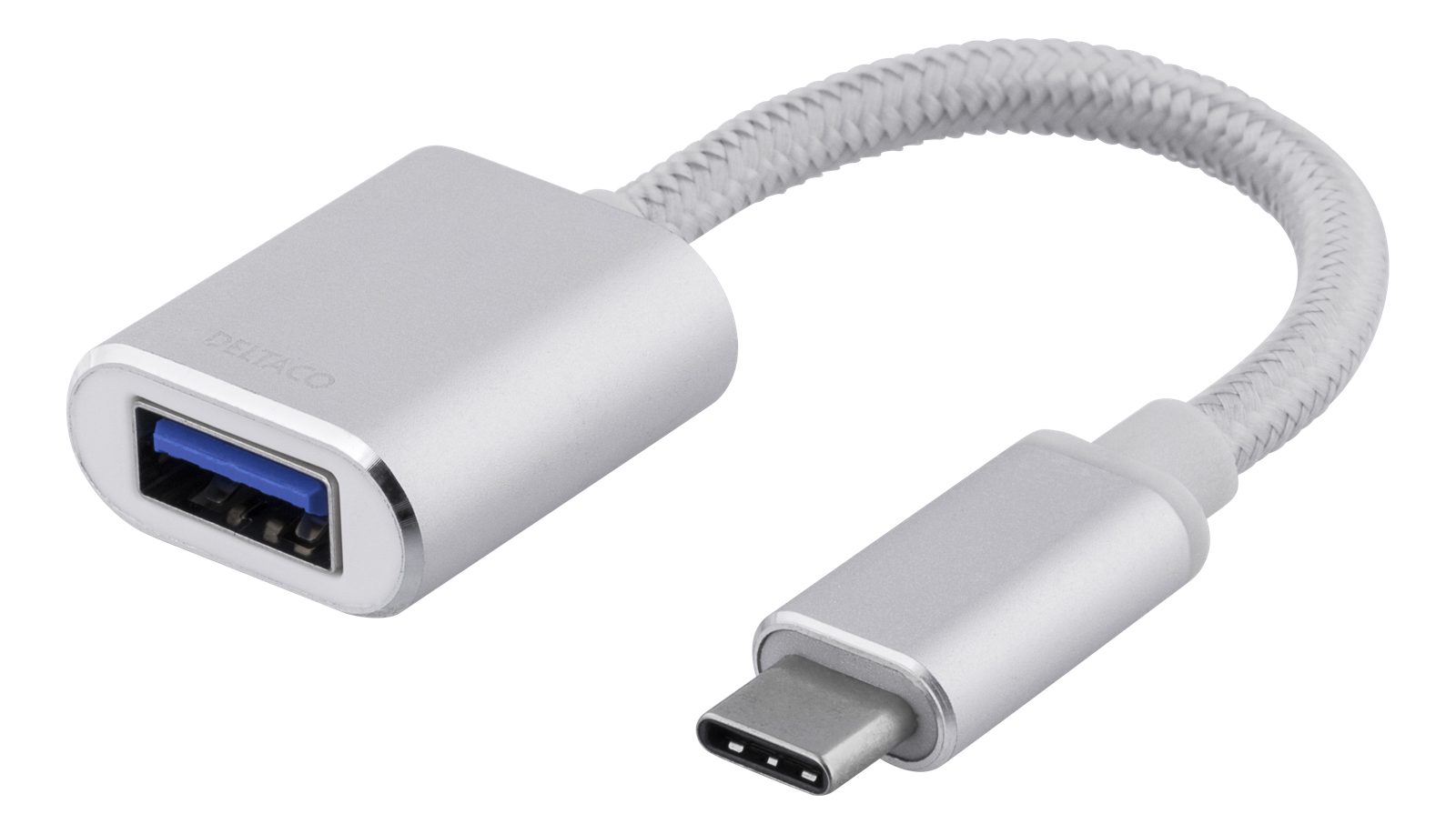 Adapter Deltaco USB-C till USB-A 3.1, OTG, aluminium - Silver, bild 2