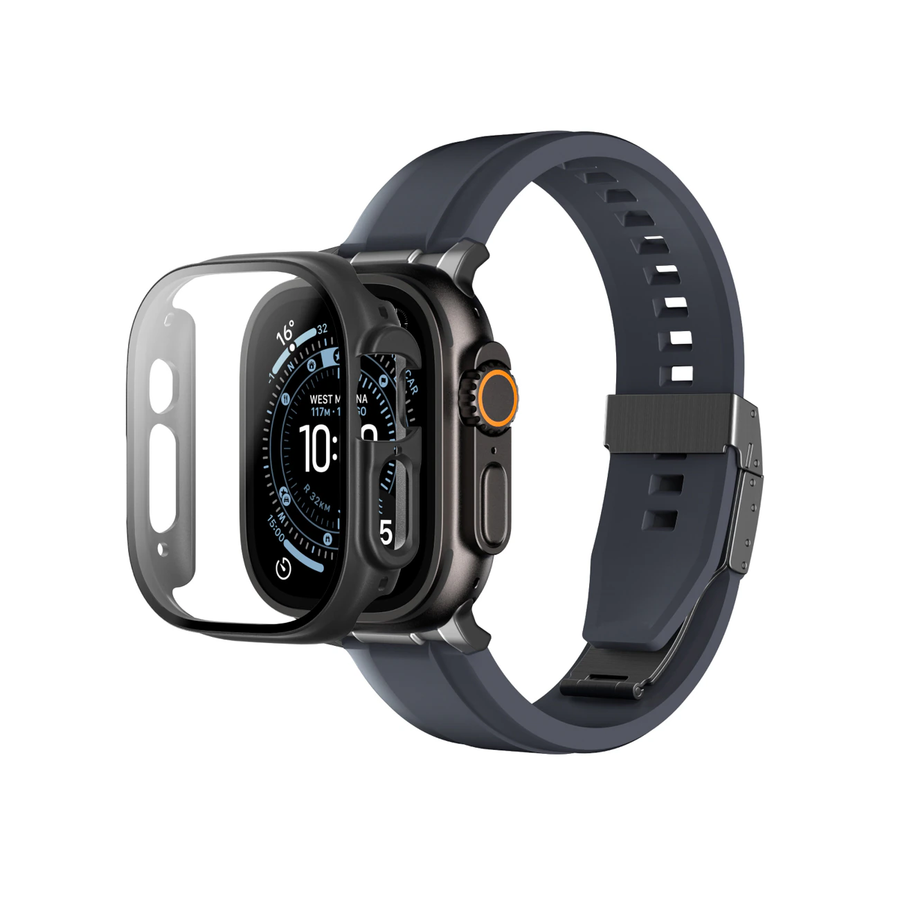 AmazingThing Radix glasskärmskydd med fodral för Apple Watch UItra 3 49mm - Svart