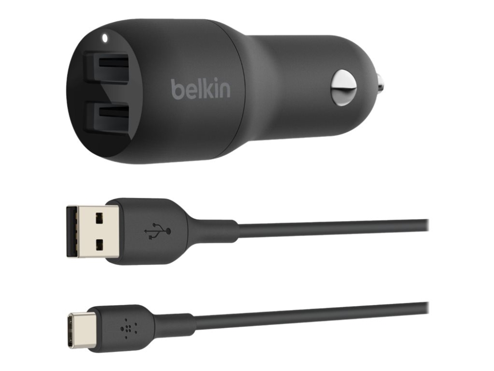 Belkin BoostCharge Dubbel USB-A Bil Laddare + USB-A Till USB-C Kabel, bild 2