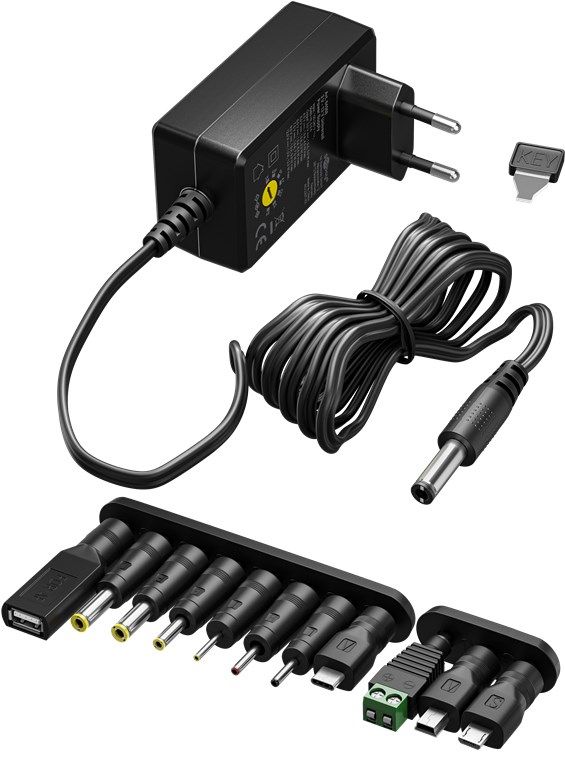 Goobay 64568 universell nätadapter 3 V–12 V 12 W 1 A, 11 adaptrar, svart, bild 4
