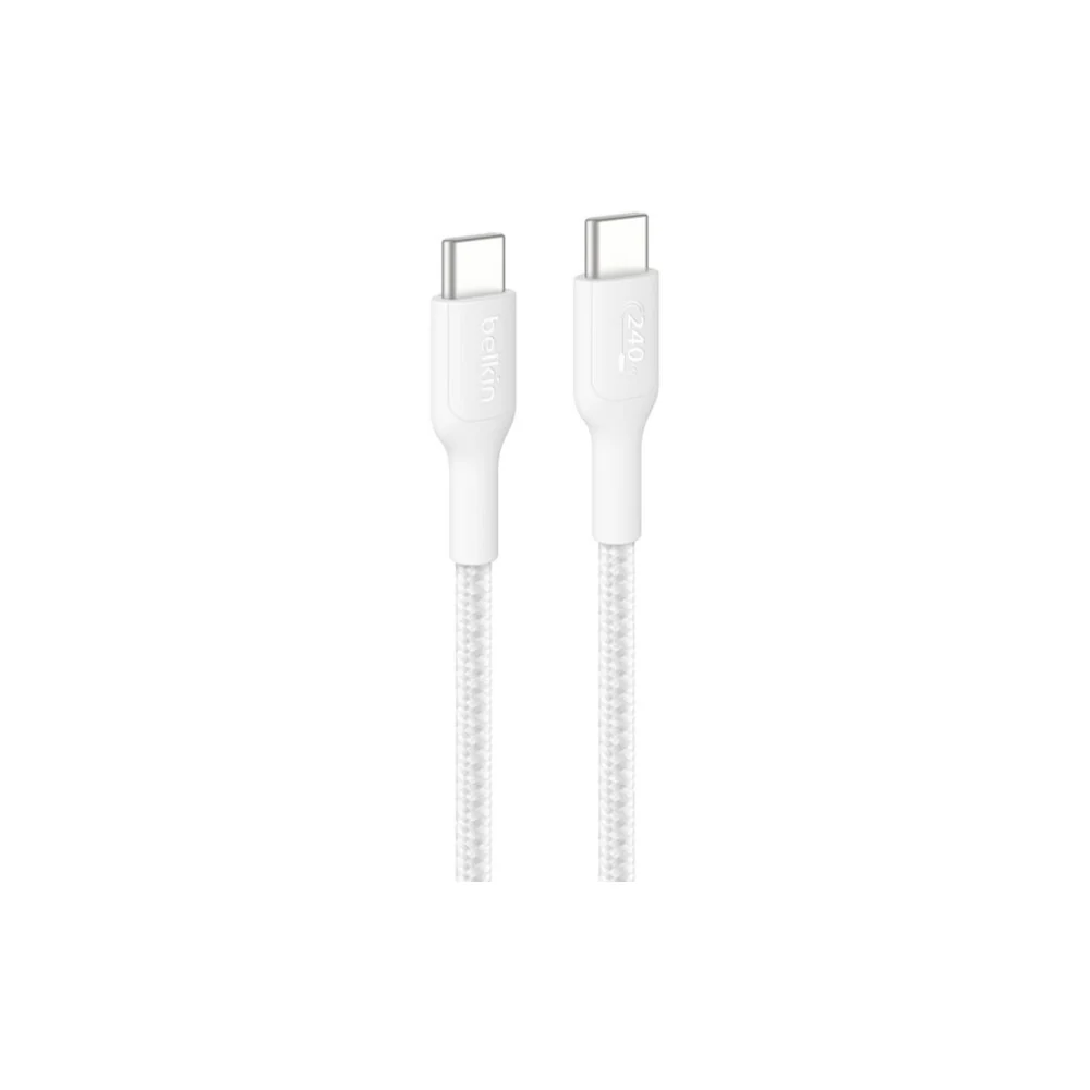 Belkin Nylonflätad Snabbladdningskabel USB-C till C, 240W 1M Vit
