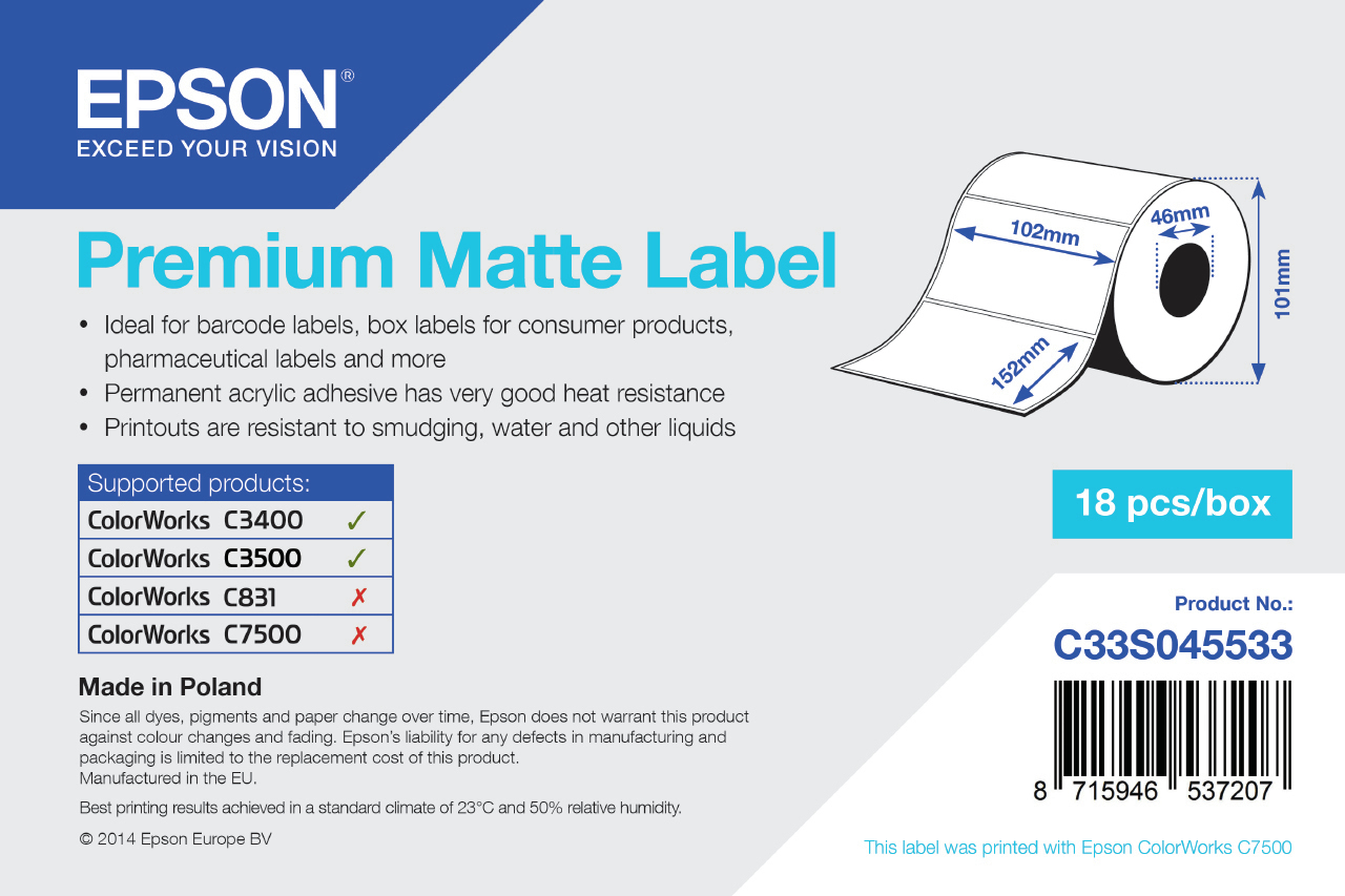 Epson Premium Matte Label, etiketter 102x152mm, 225 st/rulle, bild 3