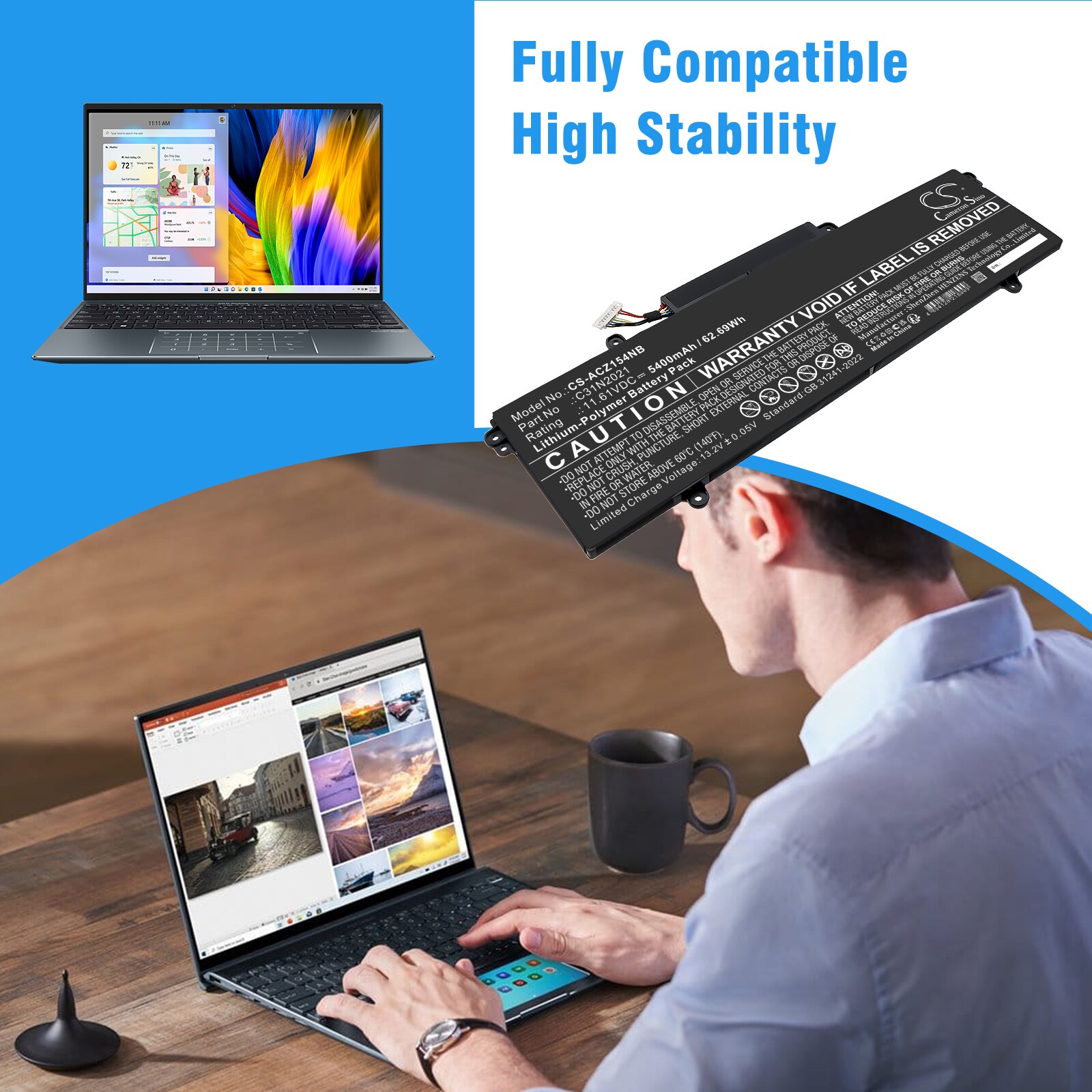 Batteri till Bärbar dator, laptop för Asus ZENBOOK 14X OLED UX5401EA-KN511TS m.fl., bild 4