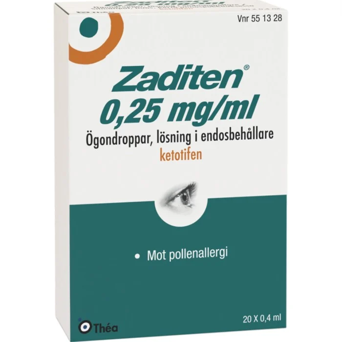 Zaditen, ögondroppar, lösning i endosbehållare 0,25 mg/ml 20 x 0,4 ml